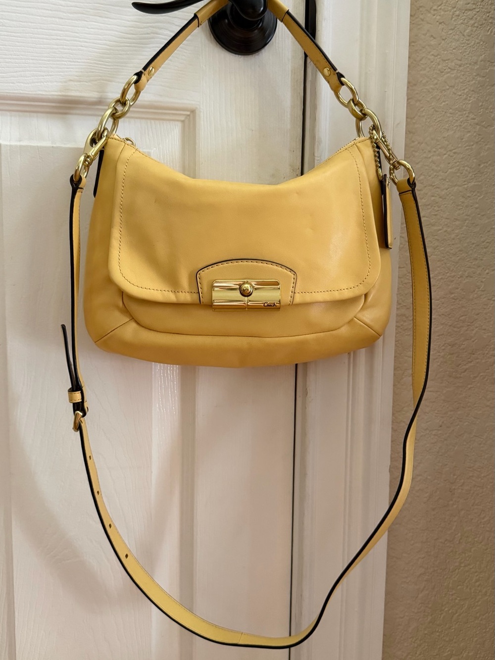 Coach Kristin 22308 Yellow Leather Shoulder Bag with Gold Hardware